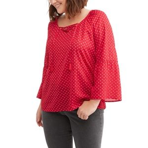 FG Women's Plus Lace Up Long Bell Sleeve Blouse